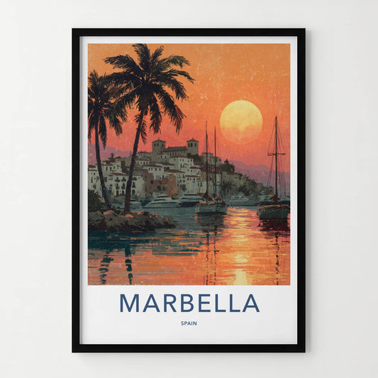 Marbella Poster - Spain Travel Print - Coastal Town Sunset Gallery Art