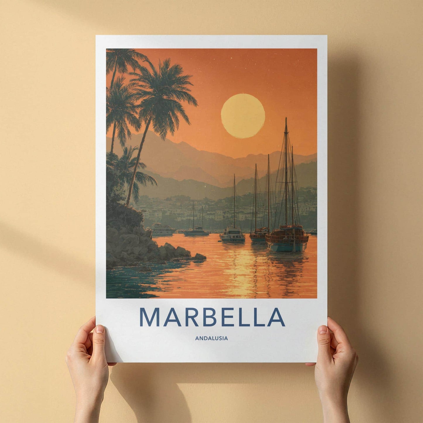 Marbella Poster - Spain Wall Art - Marina Sunset Palms Home Decor