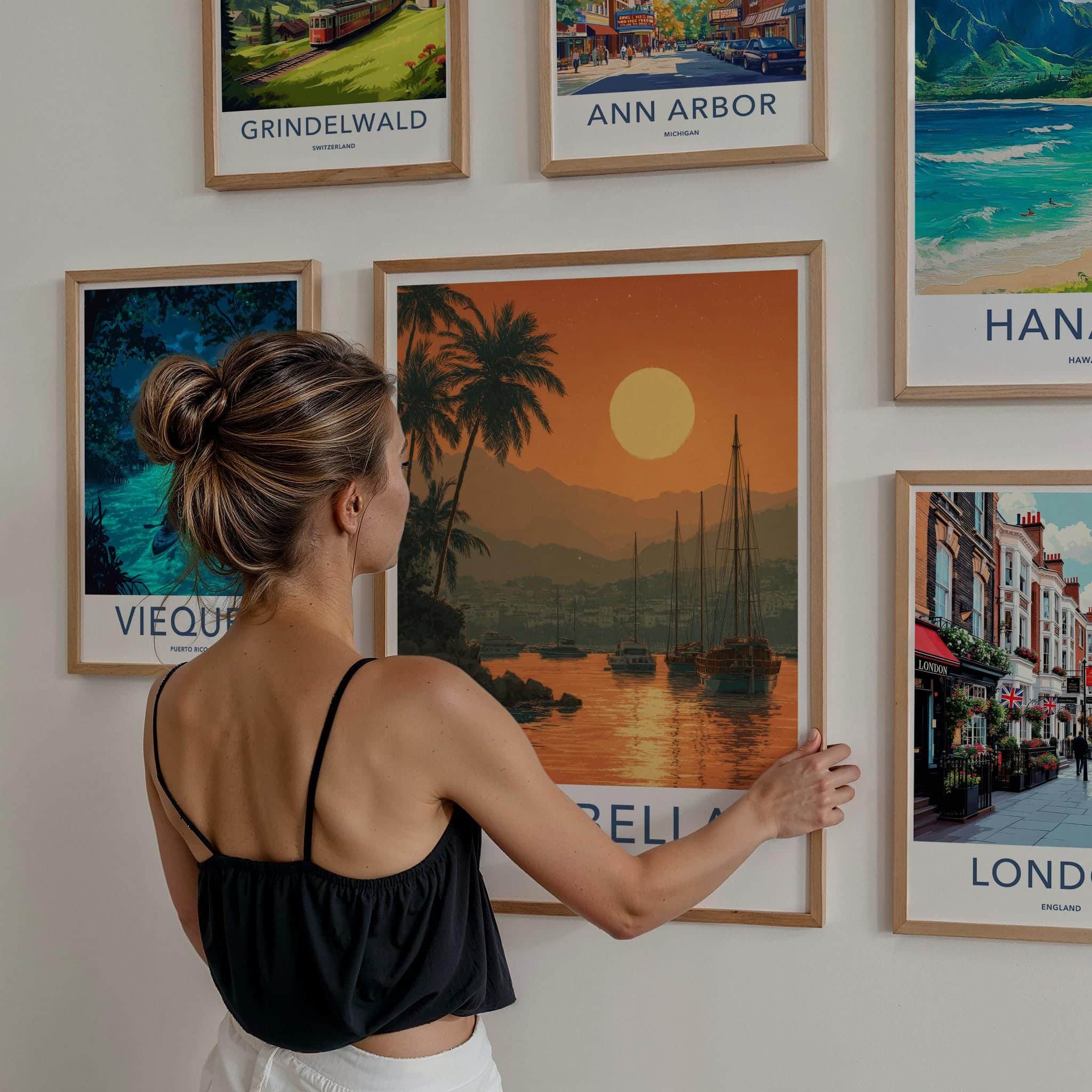 Marbella Poster - Spain Wall Art - Marina Sunset Palms Home Decor