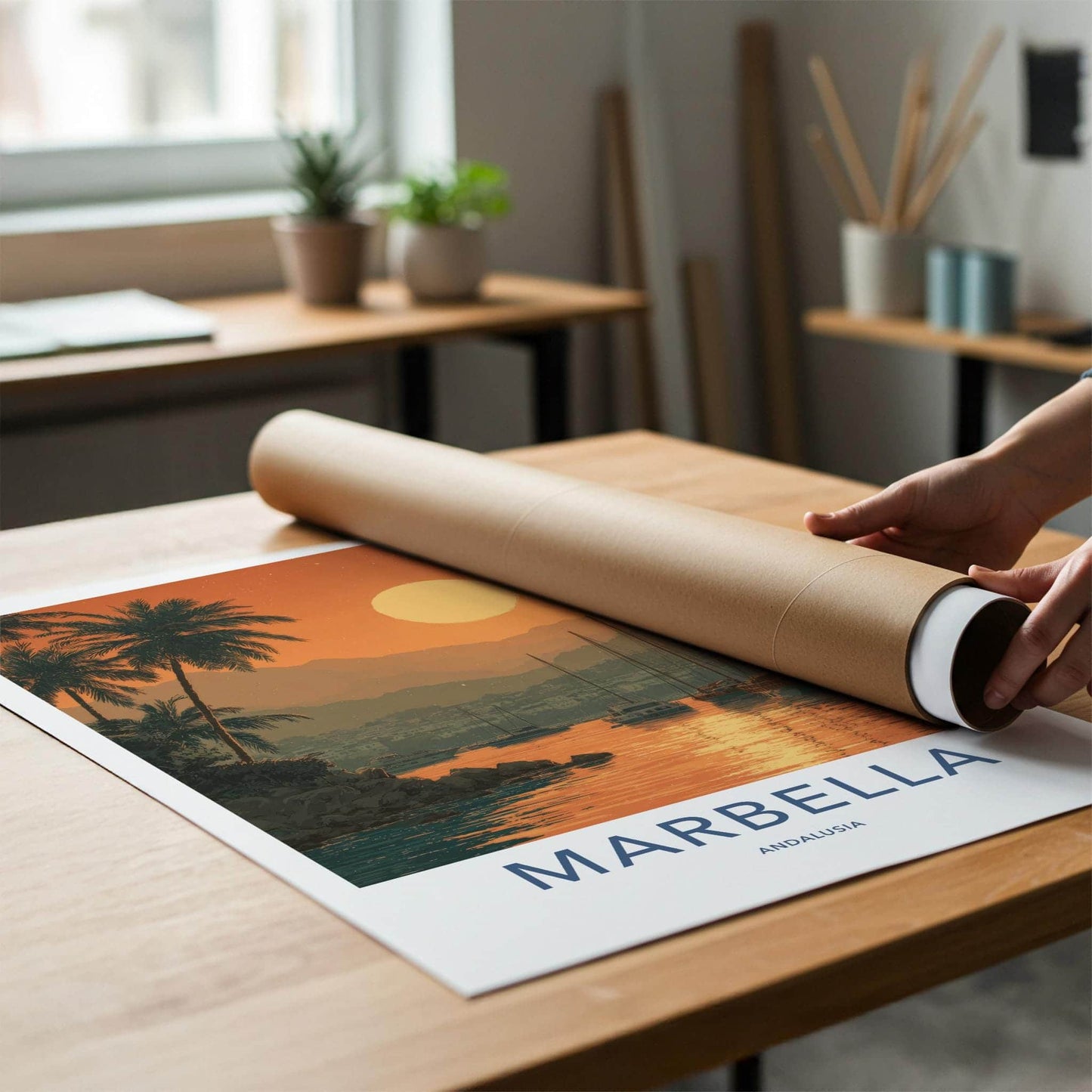 Marbella Poster - Spain Wall Art - Marina Sunset Palms Home Decor