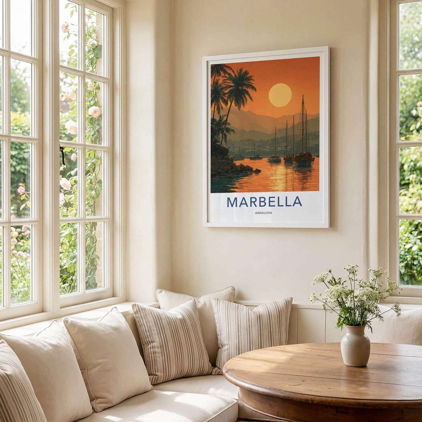 Marbella Poster - Spain Wall Art - Marina Sunset Palms Home Decor
