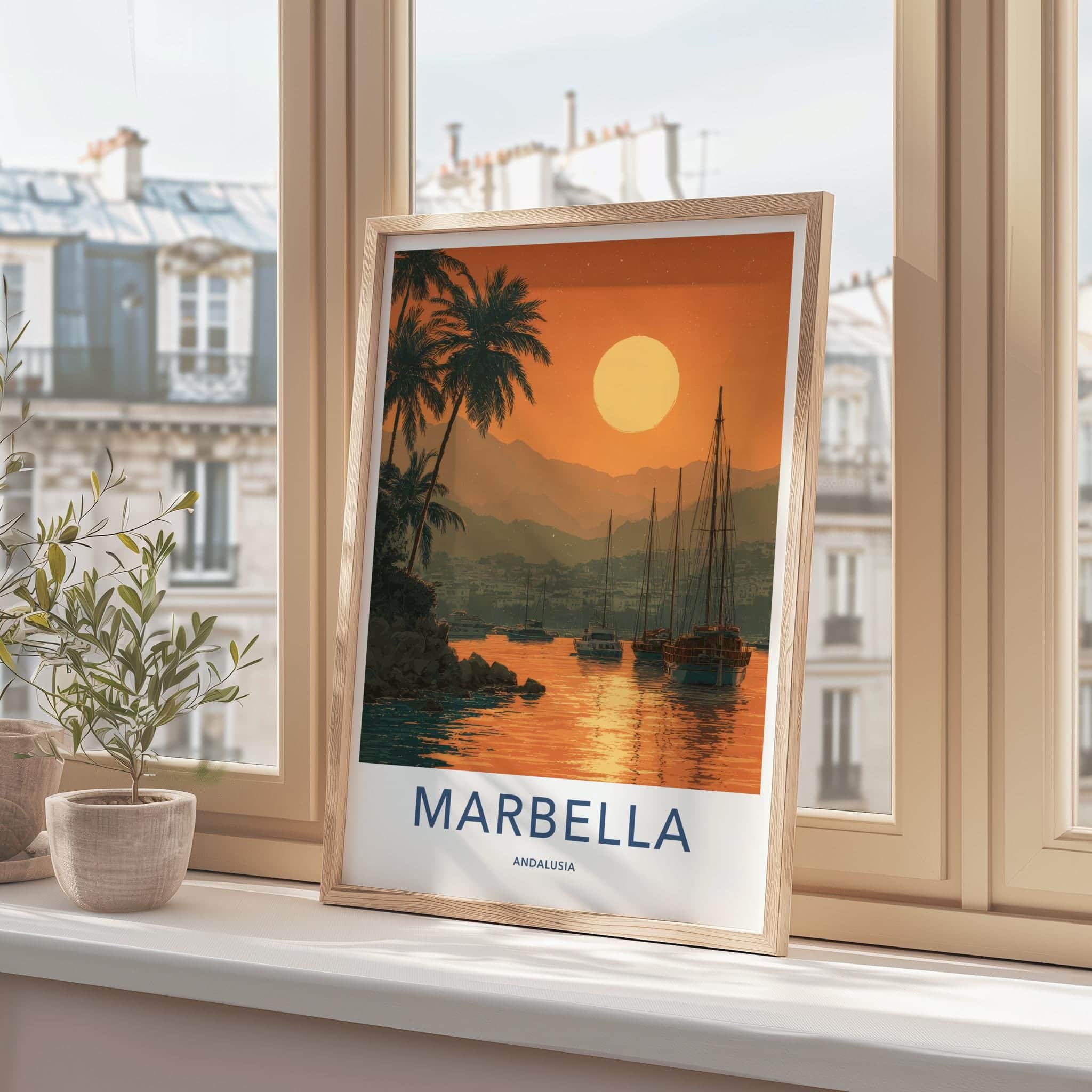 Marbella Poster - Spain Wall Art - Marina Sunset Palms Home Decor