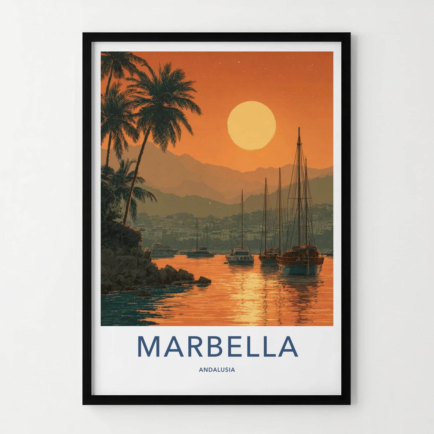 Marbella Poster - Spain Wall Art - Marina Sunset Palms Home Decor