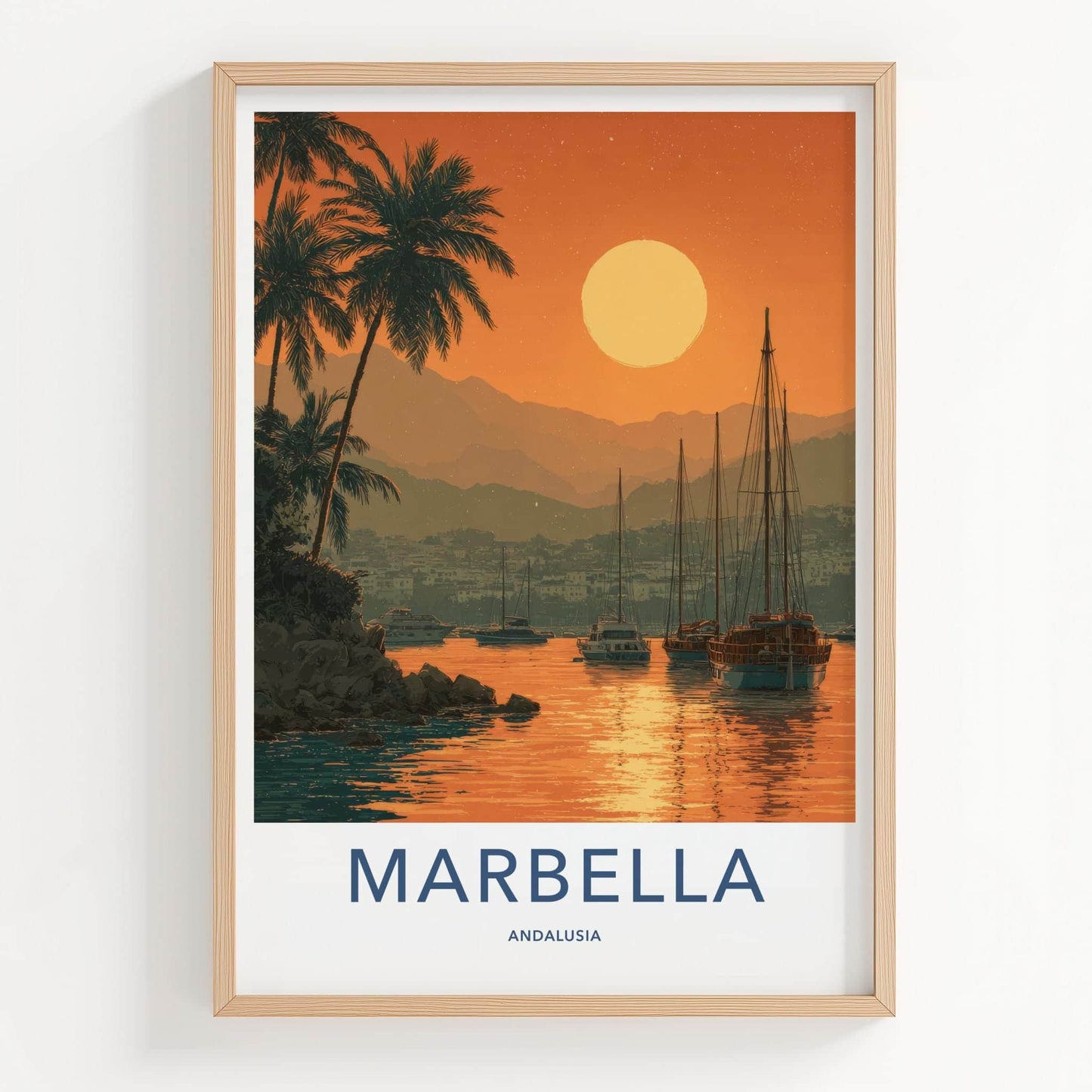 Marbella Poster - Spain Wall Art - Marina Sunset Palms Home Decor