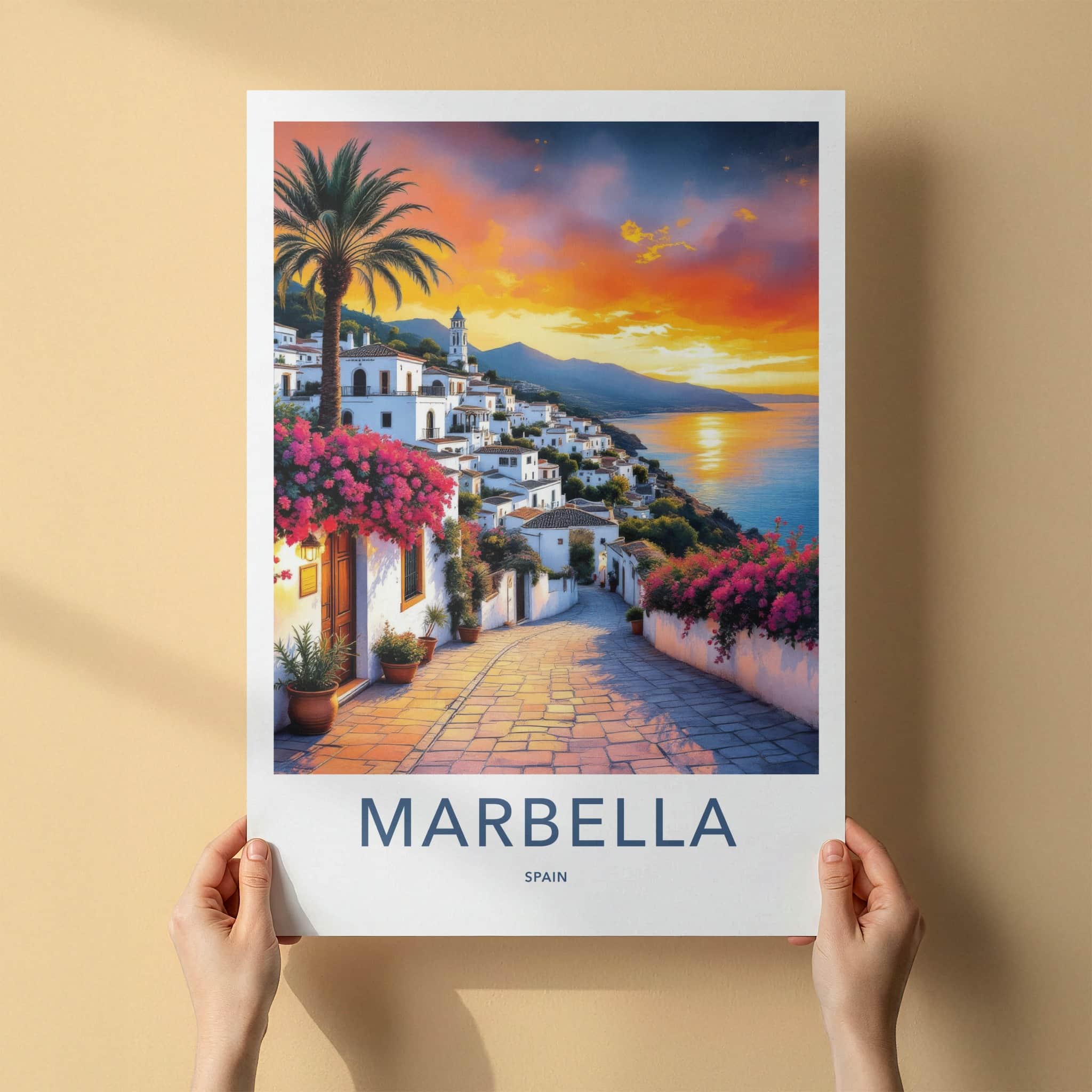 Marbella Poster - Spain Wall Art - Sunset Village Blooms Home Decor
