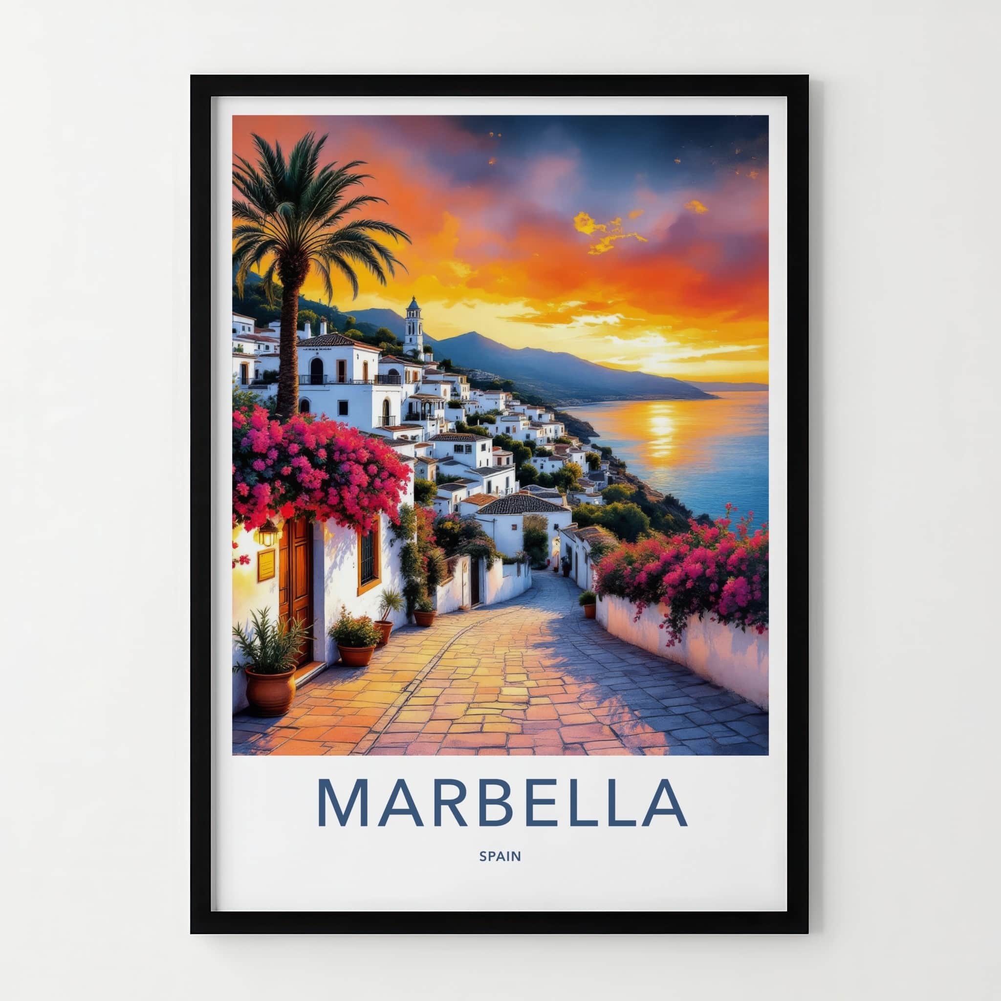 Marbella Poster - Spain Wall Art - Sunset Village Blooms Home Decor