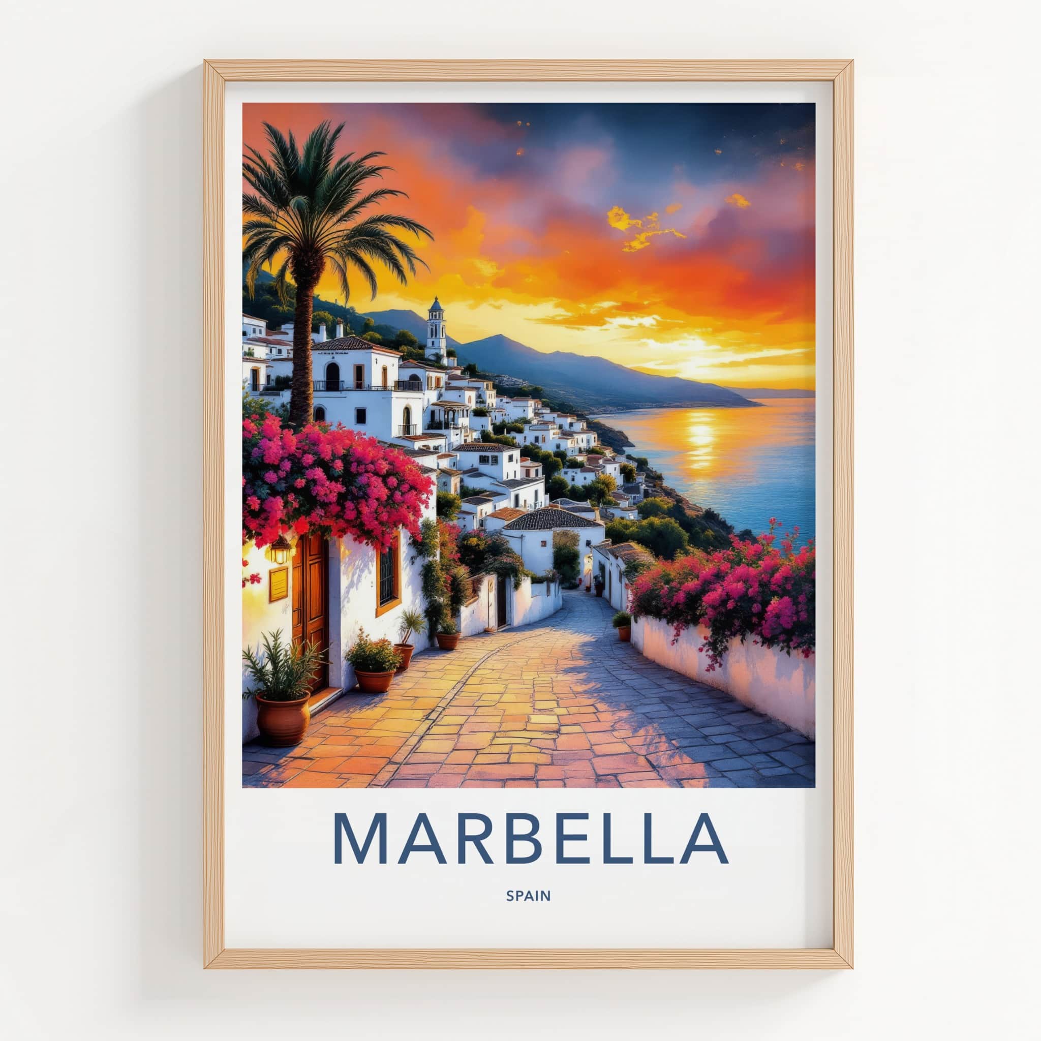 Marbella Poster - Spain Wall Art - Sunset Village Blooms Home Decor