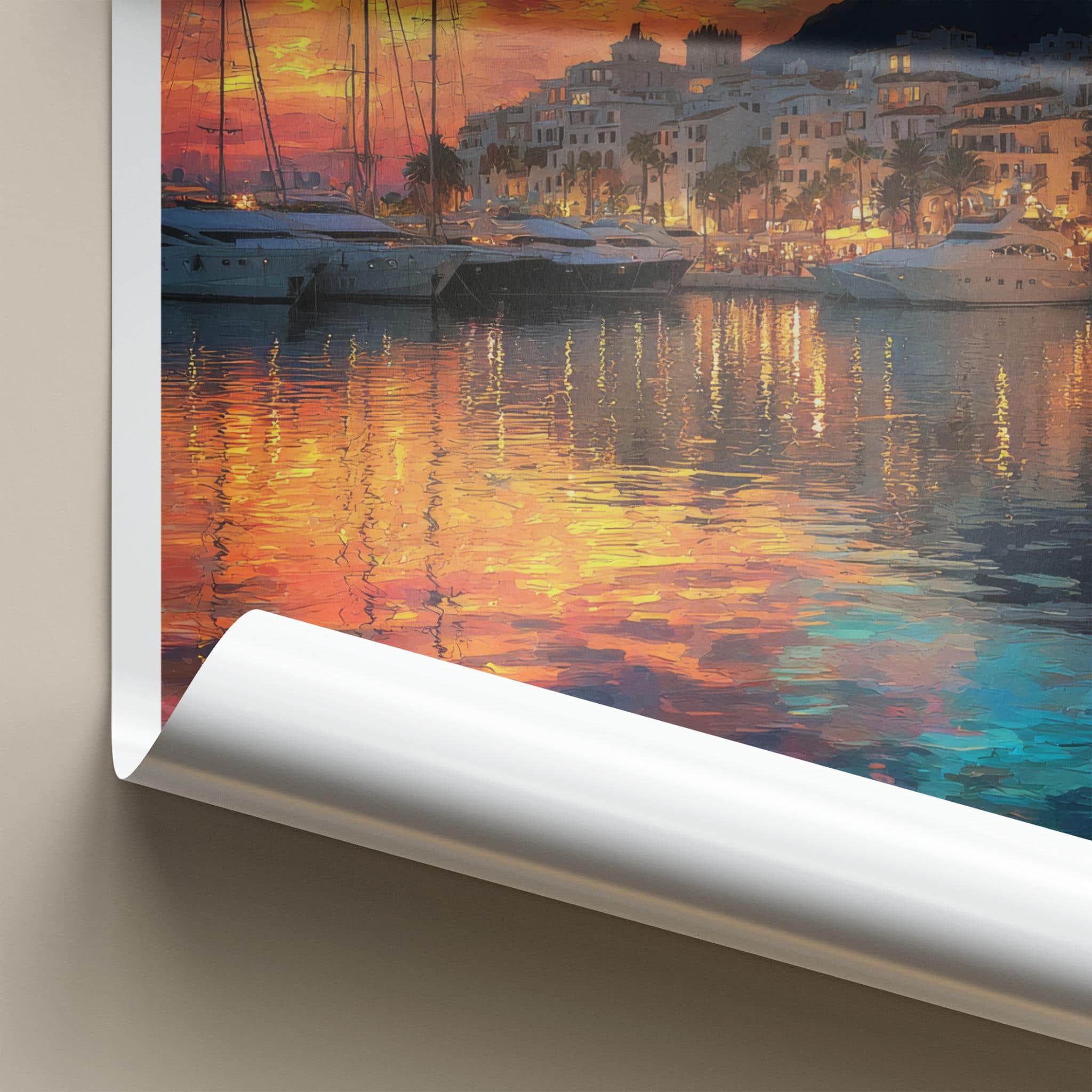Marbella Poster - Spain Wall Art - Vibrant Sunset Harbor Home Decor