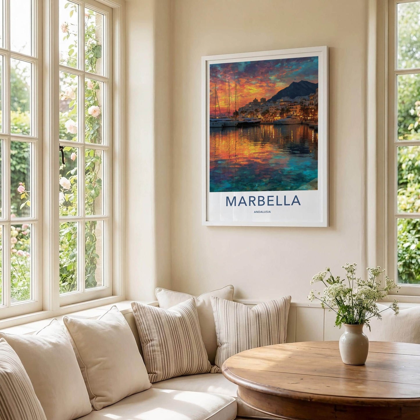 Marbella Poster - Spain Wall Art - Vibrant Sunset Harbor Home Decor