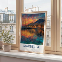 Marbella Poster - Spain Wall Art - Vibrant Sunset Harbor Home Decor