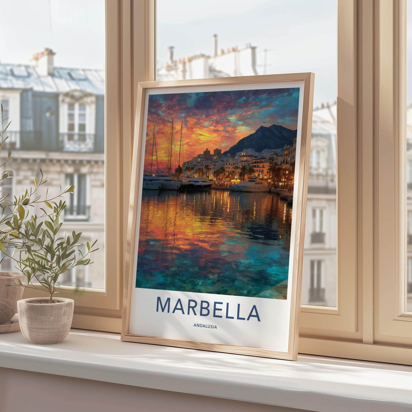 Marbella Poster - Spain Wall Art - Vibrant Sunset Harbor Home Decor