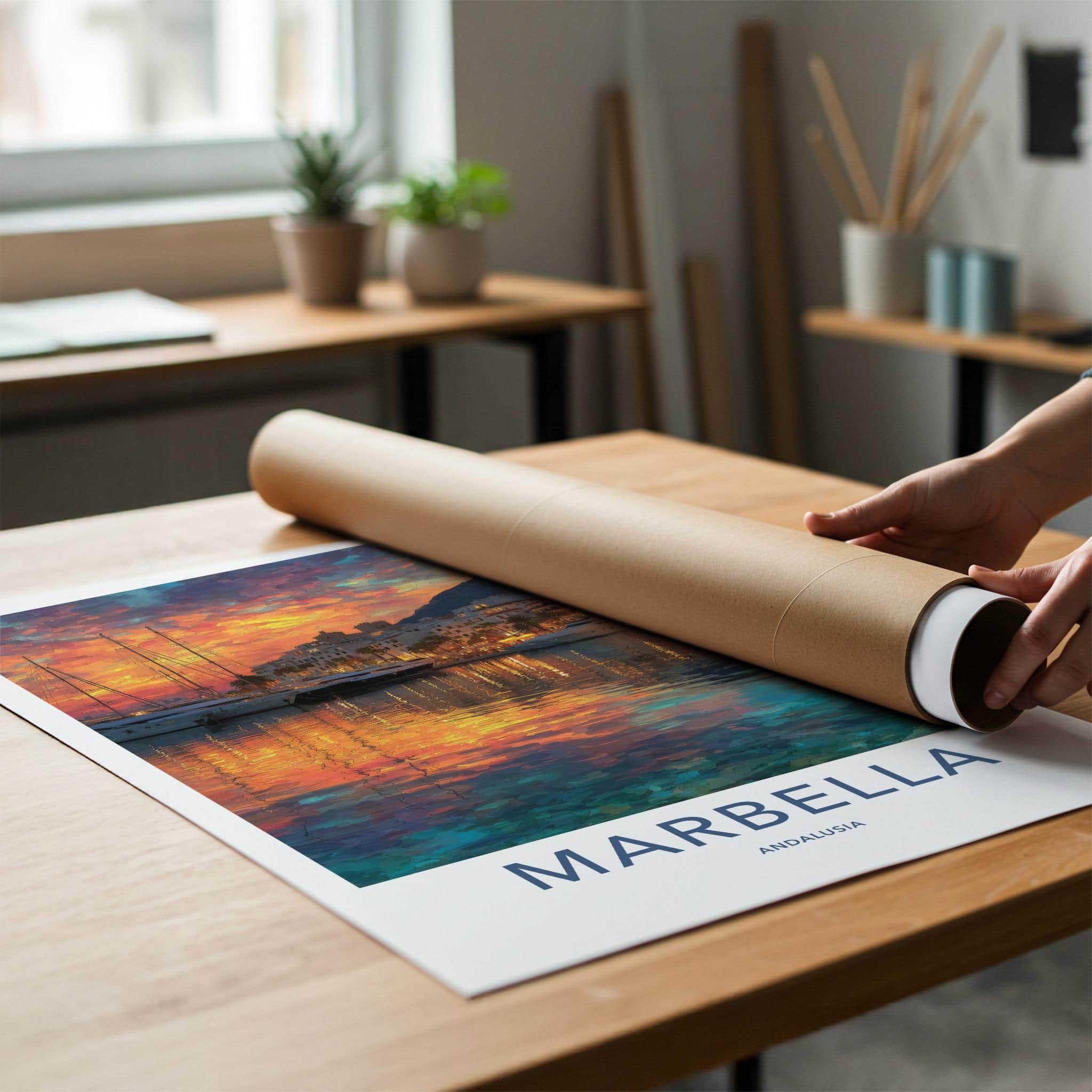 Marbella Poster - Spain Wall Art - Vibrant Sunset Harbor Home Decor