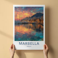 Marbella Poster - Spain Wall Art - Vibrant Sunset Harbor Home Decor