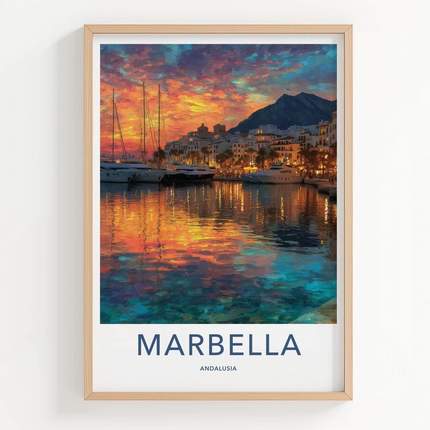 Marbella Poster - Spain Wall Art - Vibrant Sunset Harbor Home Decor