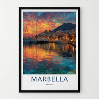 Marbella Poster - Spain Wall Art - Vibrant Sunset Harbor Home Decor