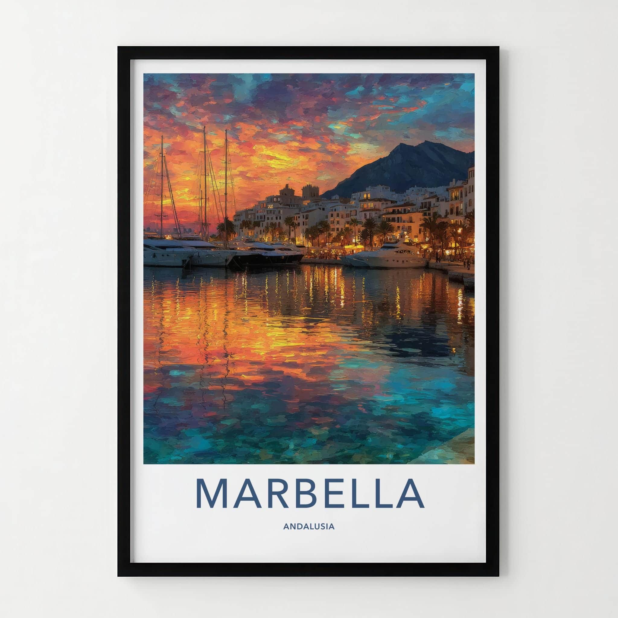 Marbella Poster - Spain Wall Art - Vibrant Sunset Harbor Home Decor
