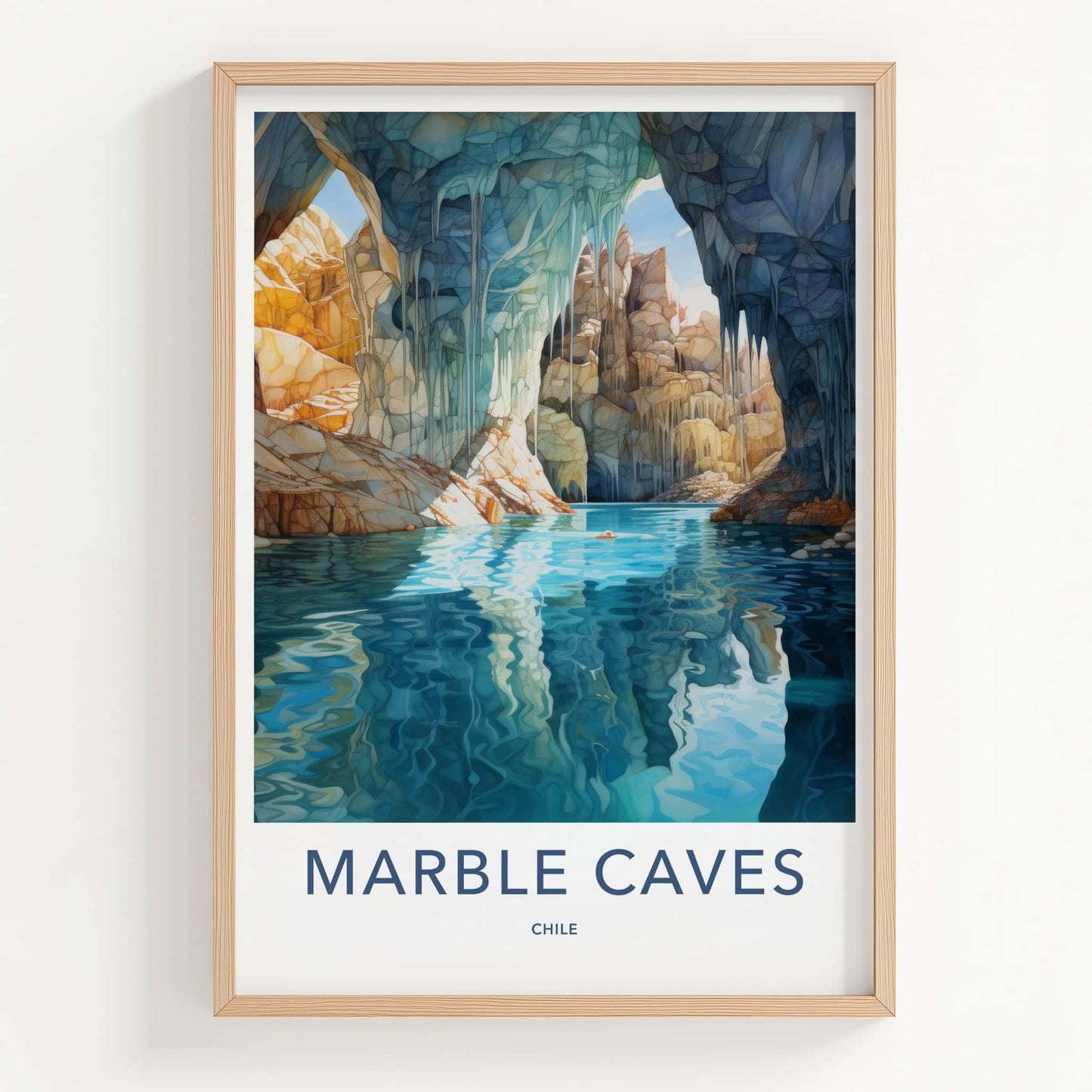 Marble Caves Poster - Chile Travel Art - Blue Water Caverns Home Decor