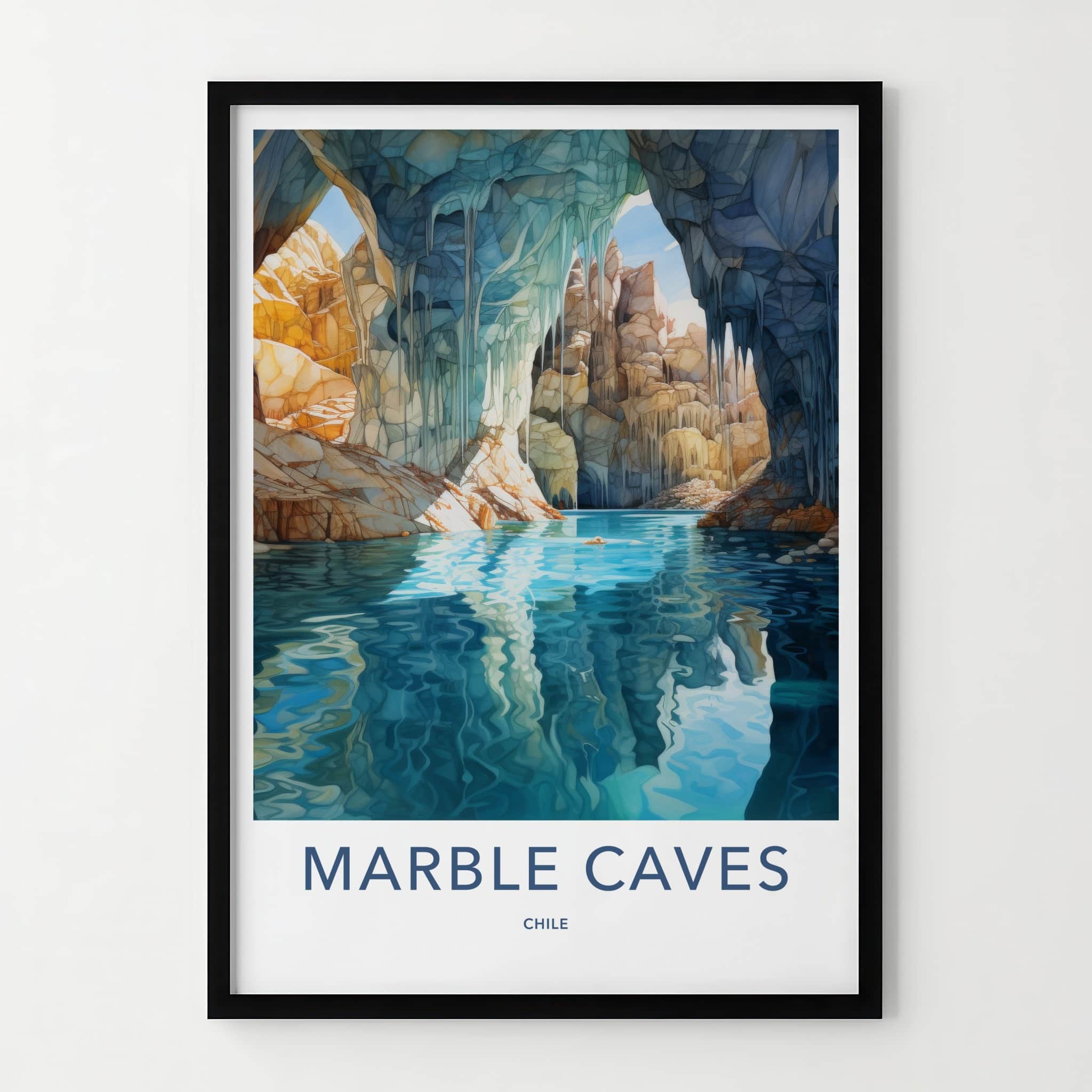 Marble Caves Poster - Chile Travel Art - Blue Water Caverns Home Decor