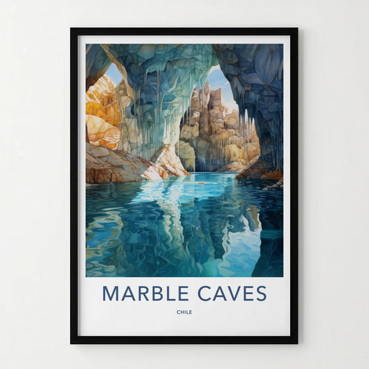 Marble Caves Poster - Chile Travel Art - Blue Water Caverns Home Decor