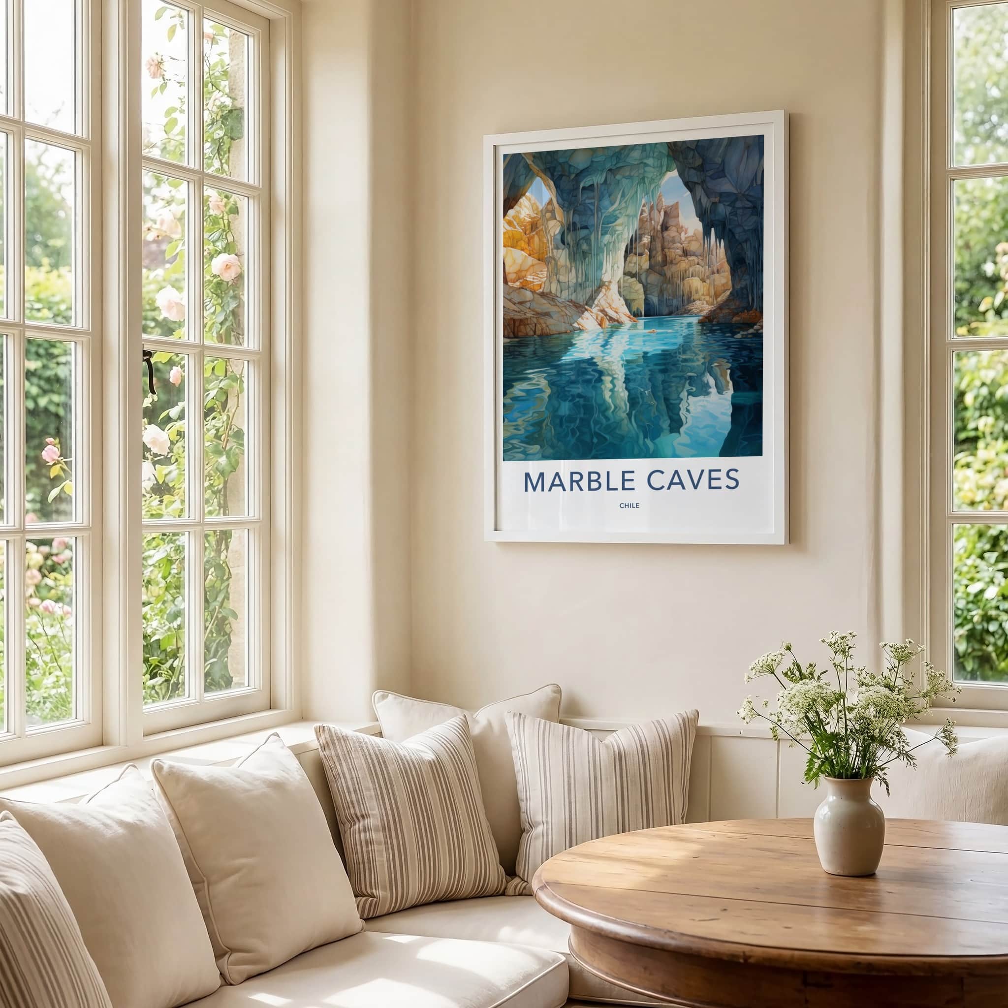 Marble Caves Poster - Chile Travel Art - Blue Water Caverns Home Decor