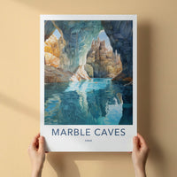 Marble Caves Poster - Chile Travel Art - Blue Water Caverns Home Decor