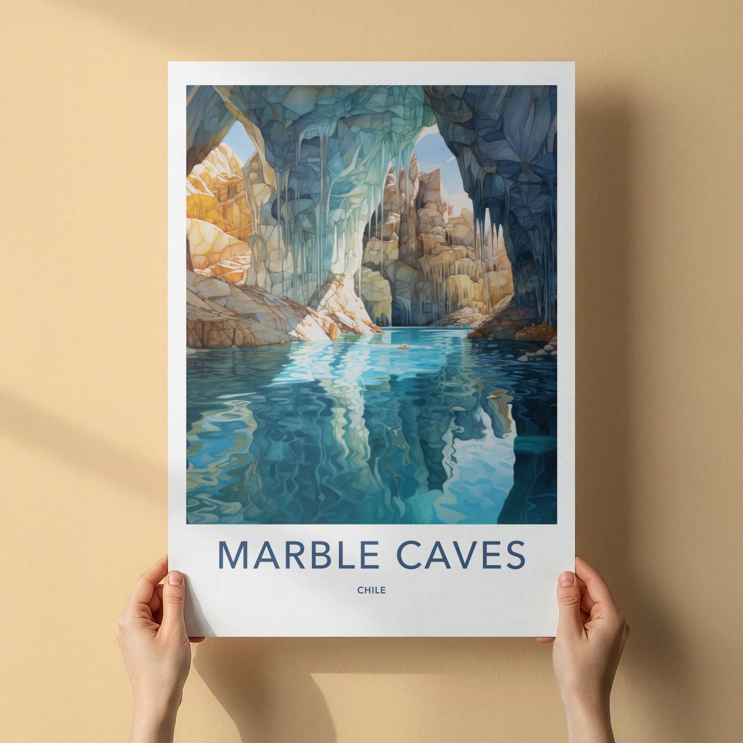 Marble Caves Poster - Chile Travel Art - Blue Water Caverns Home Decor