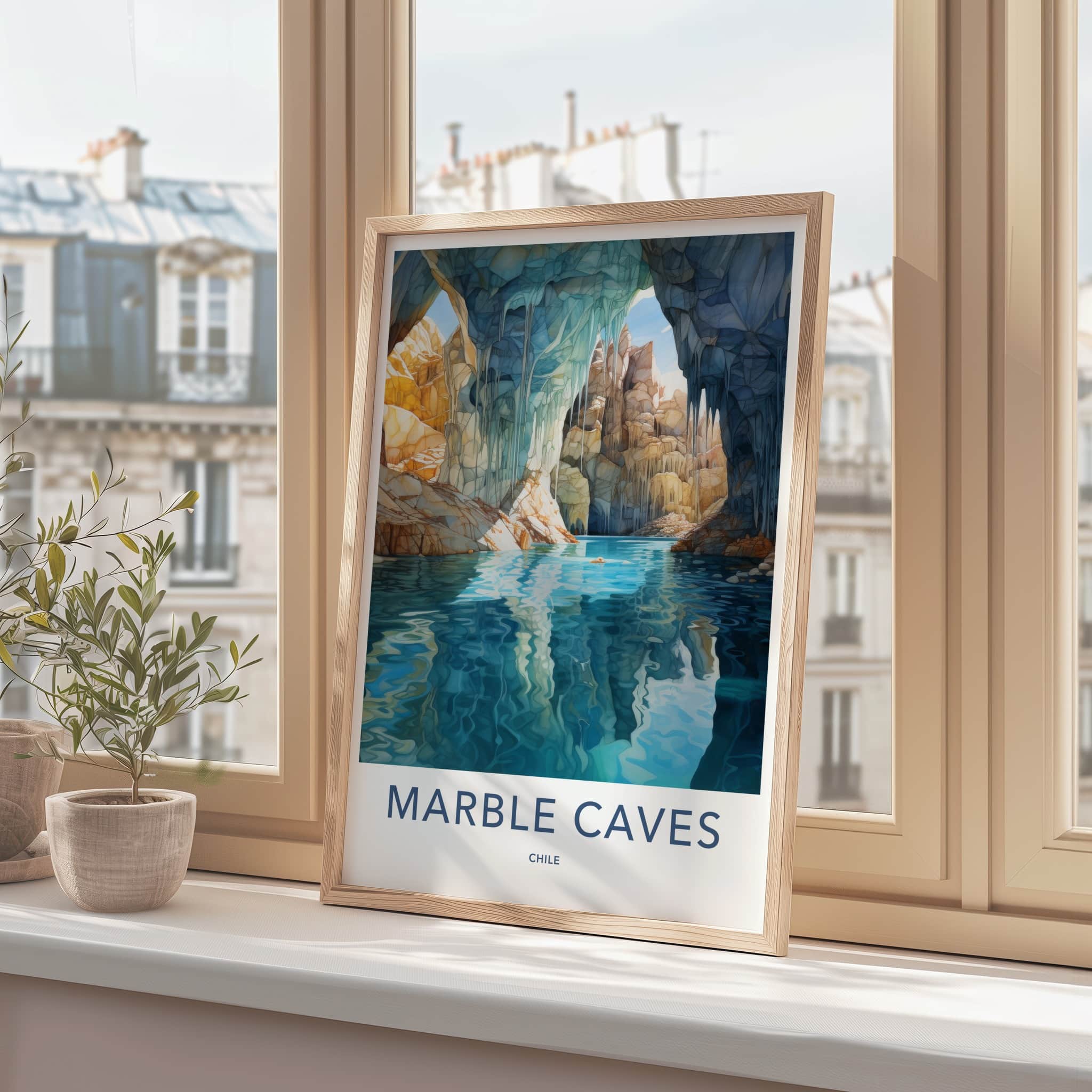 Marble Caves Poster - Chile Travel Art - Blue Water Caverns Home Decor