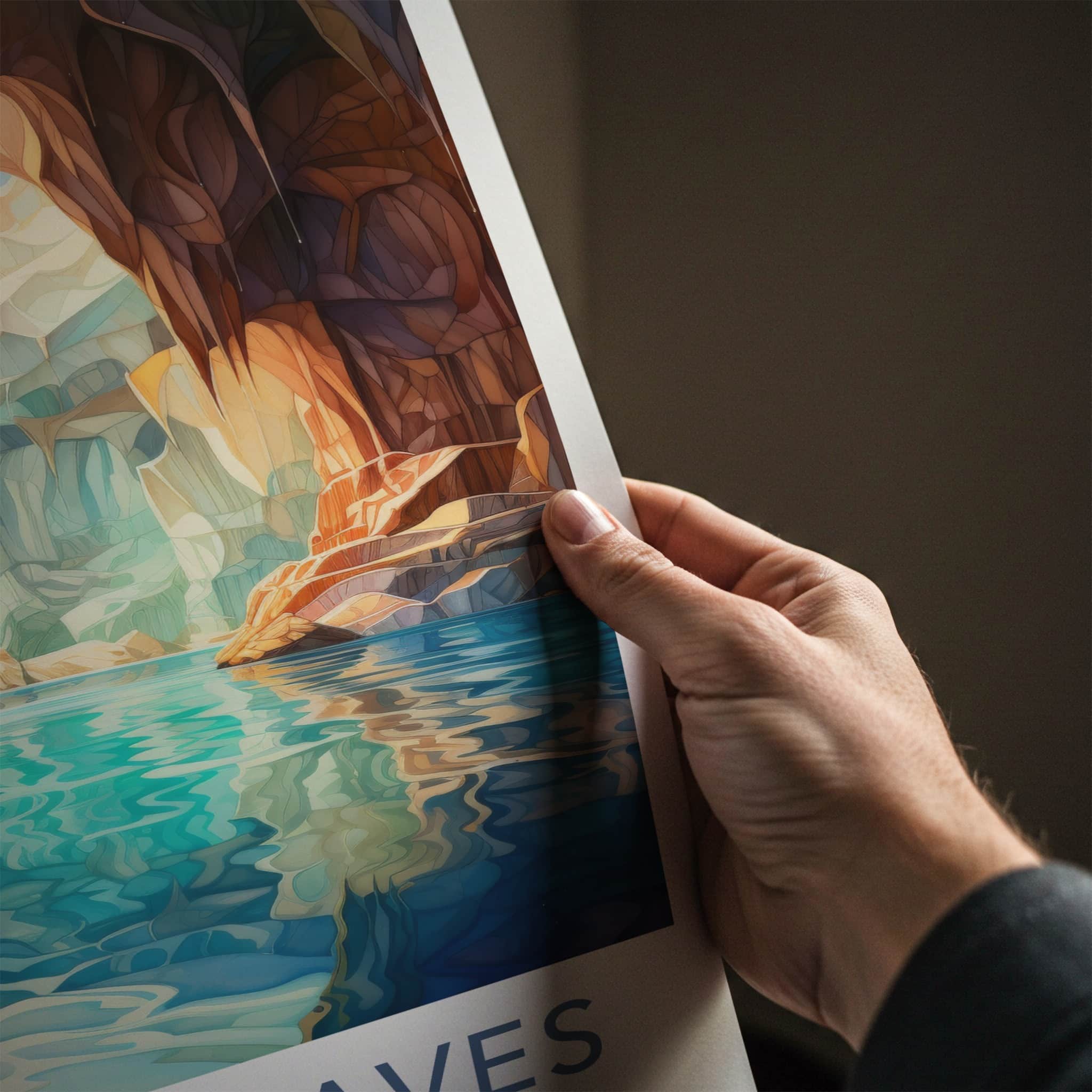 Marble Caves Poster - Chile Wall Art - Sunlit Water Grotto Home Decor