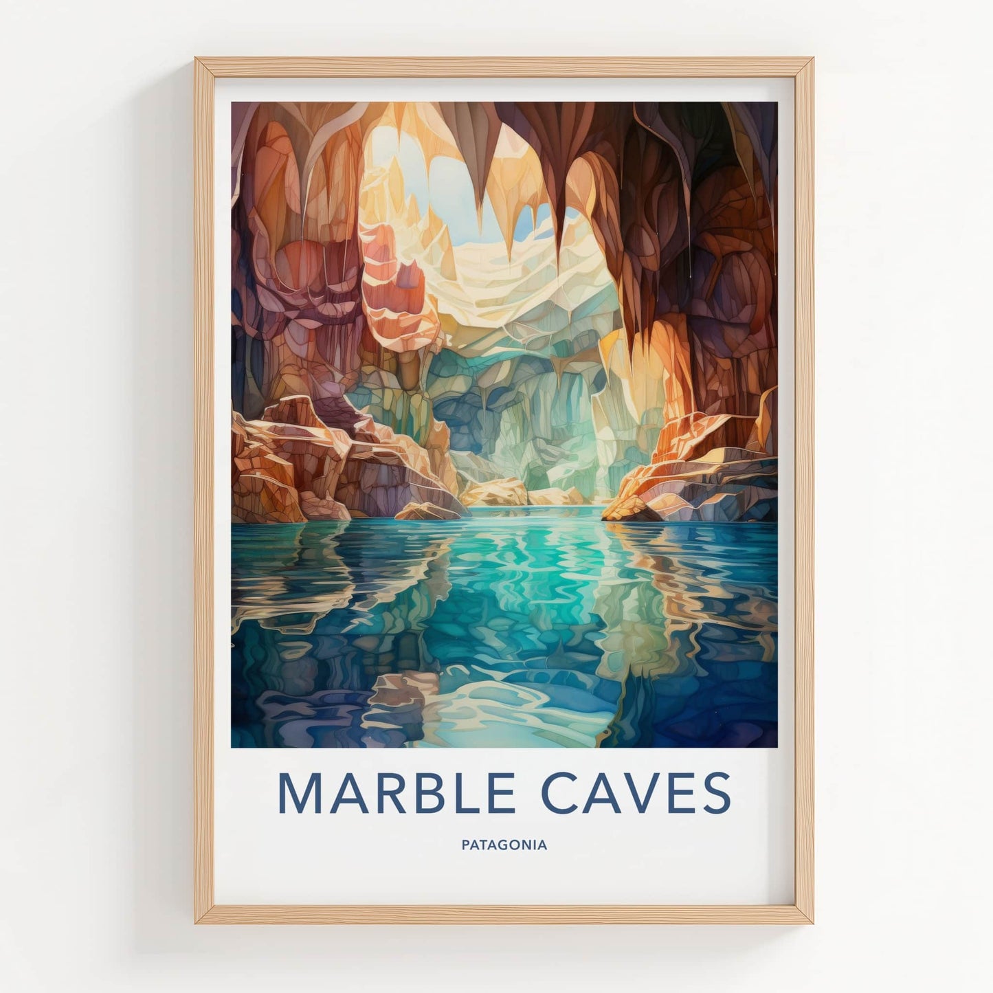 Marble Caves Poster - Chile Wall Art - Sunlit Water Grotto Home Decor