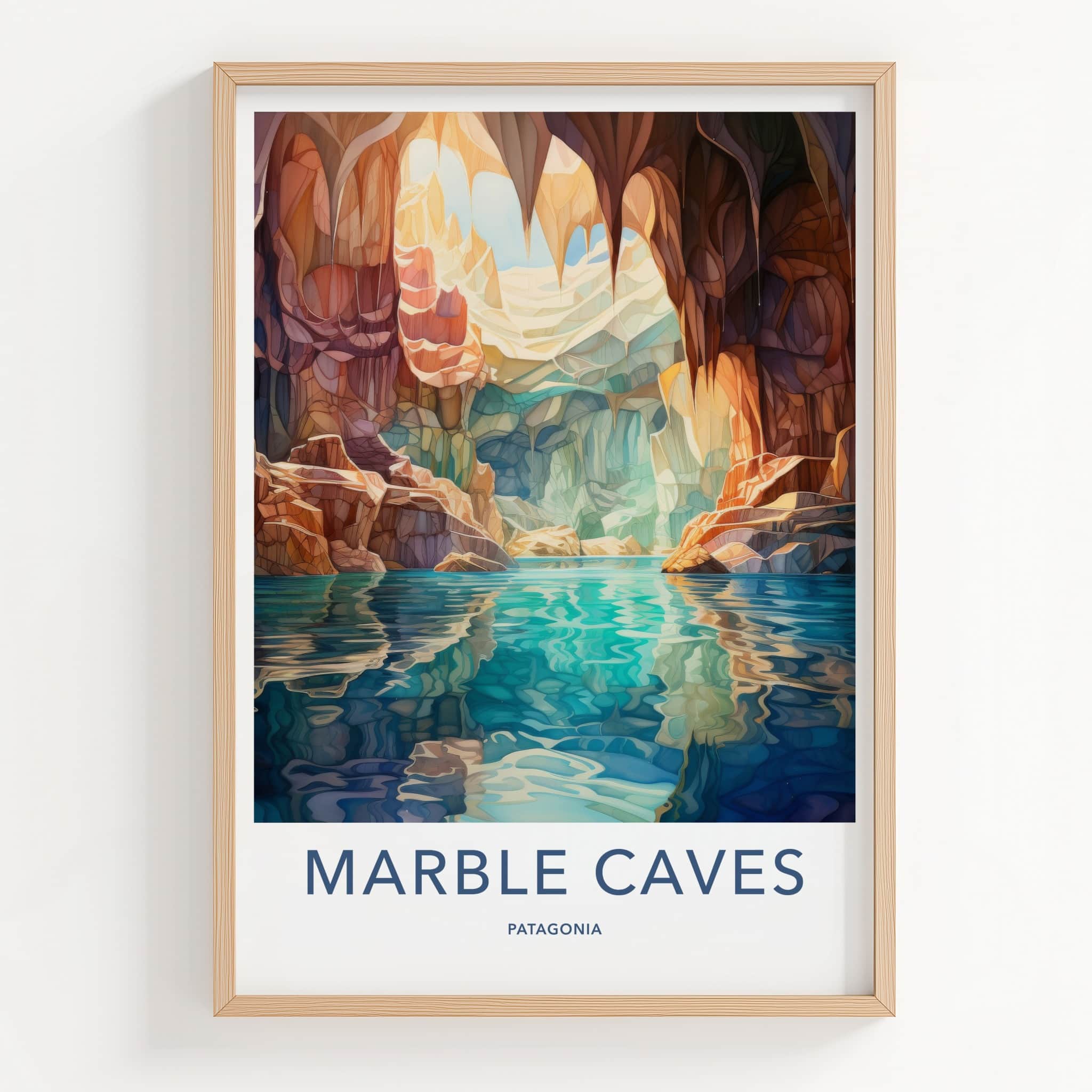 Marble Caves Poster - Chile Wall Art - Sunlit Water Grotto Home Decor