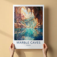 Marble Caves Poster - Chile Wall Art - Sunlit Water Grotto Home Decor