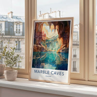 Marble Caves Poster - Chile Wall Art - Sunlit Water Grotto Home Decor