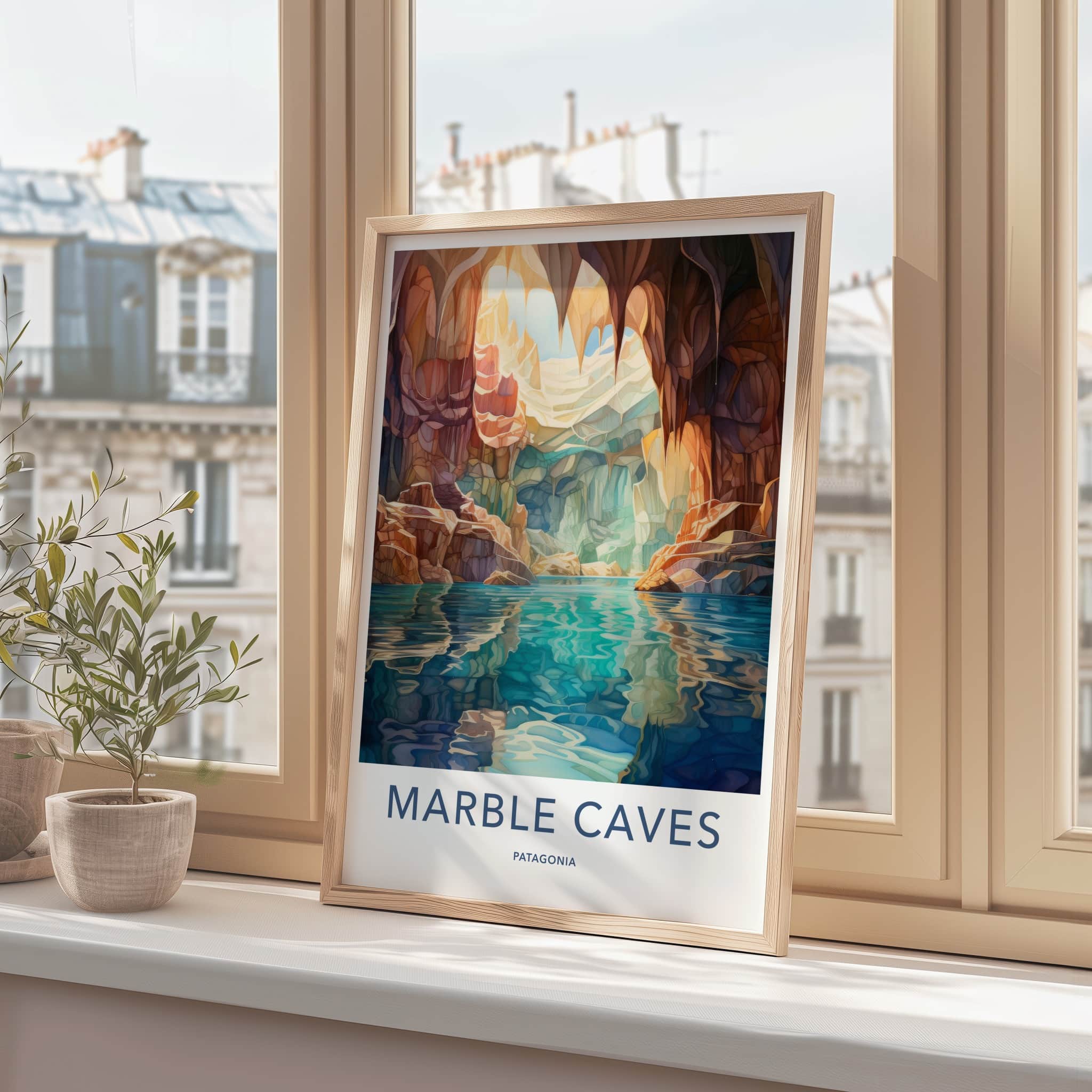 Marble Caves Poster - Chile Wall Art - Sunlit Water Grotto Home Decor