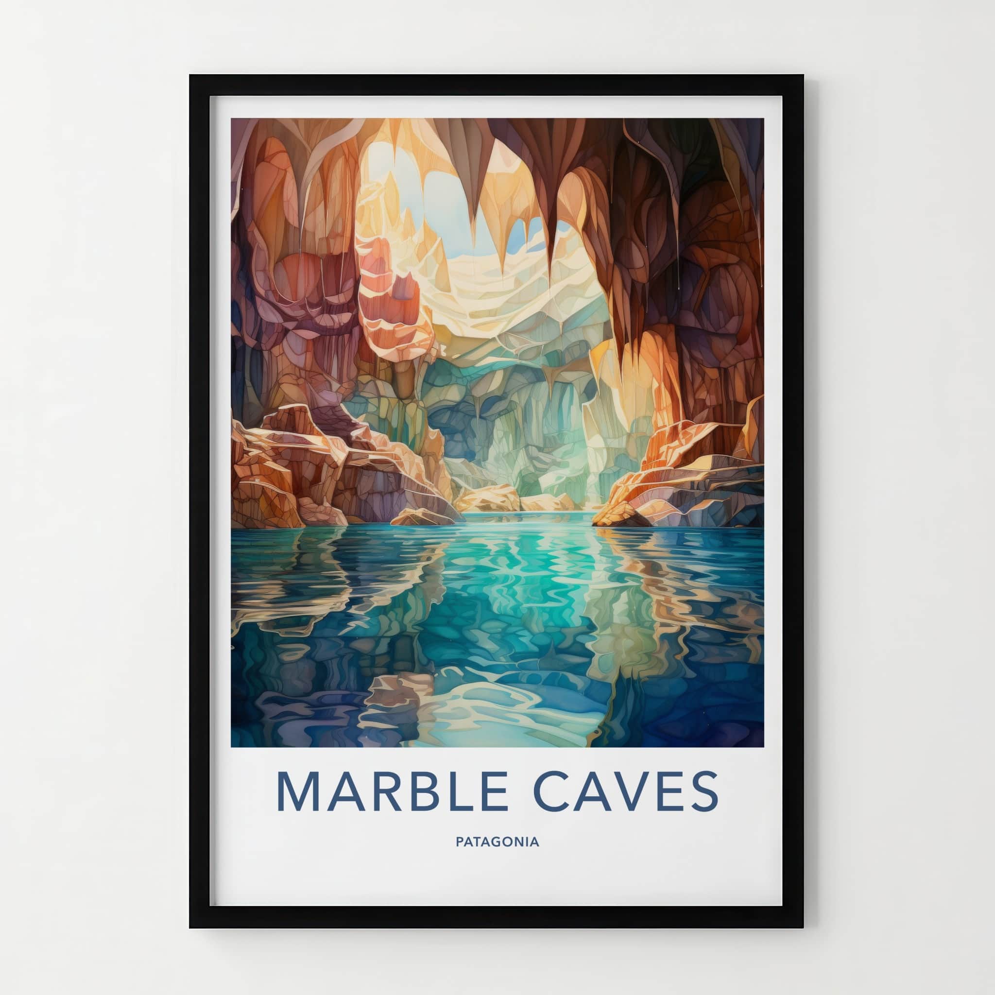 Marble Caves Poster - Chile Wall Art - Sunlit Water Grotto Home Decor