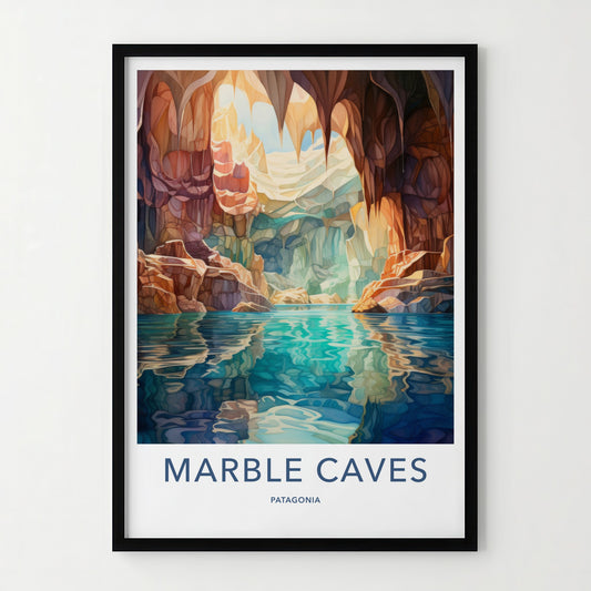 Marble Caves Poster - Chile Wall Art - Sunlit Water Grotto Home Decor