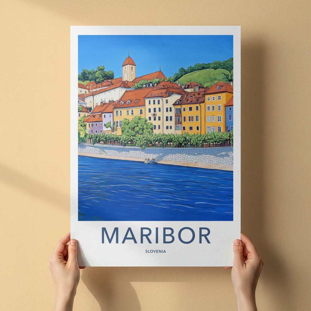 Maribor Poster - Slovenia Travel Art - Historic City River Home Decor