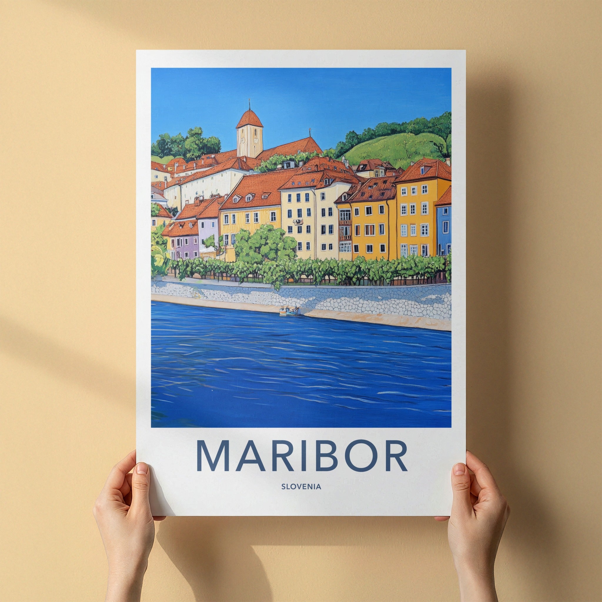Maribor Poster - Slovenia Travel Art - Historic City River Home Decor