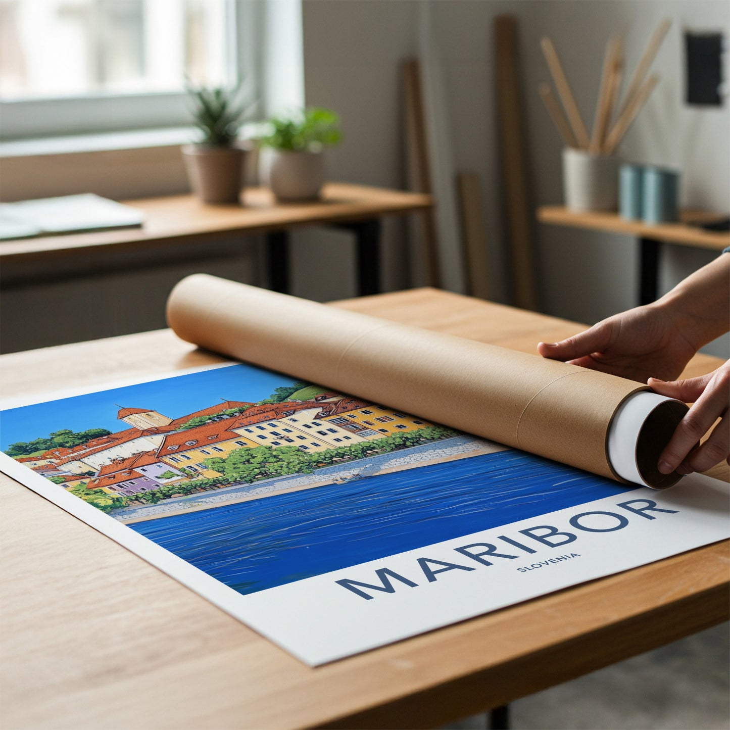 Maribor Poster - Slovenia Travel Art - Historic City River Home Decor
