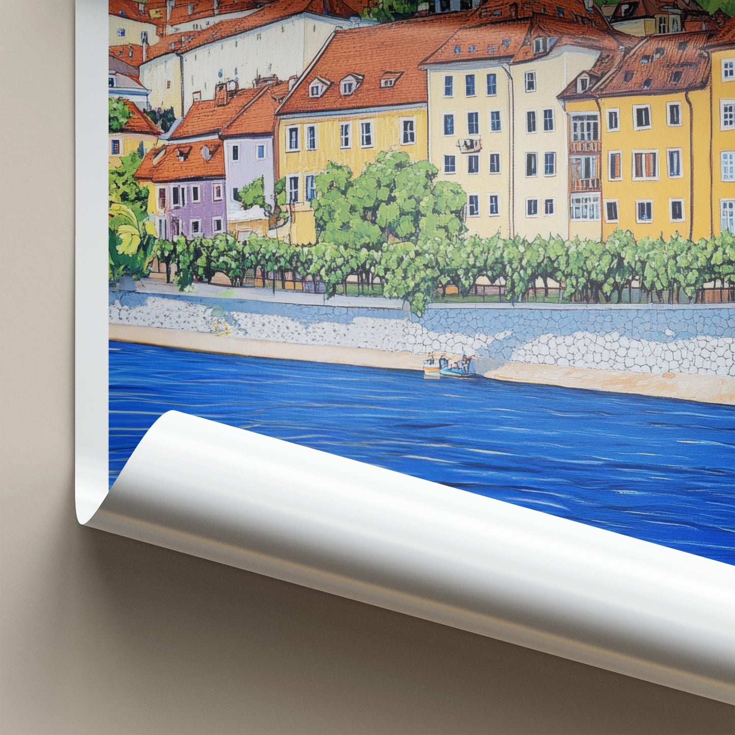 Maribor Poster - Slovenia Travel Art - Historic City River Home Decor