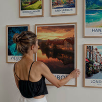 Maribor Poster - Slovenia Travel Art - Riverfront Sunset Glow Home Decor