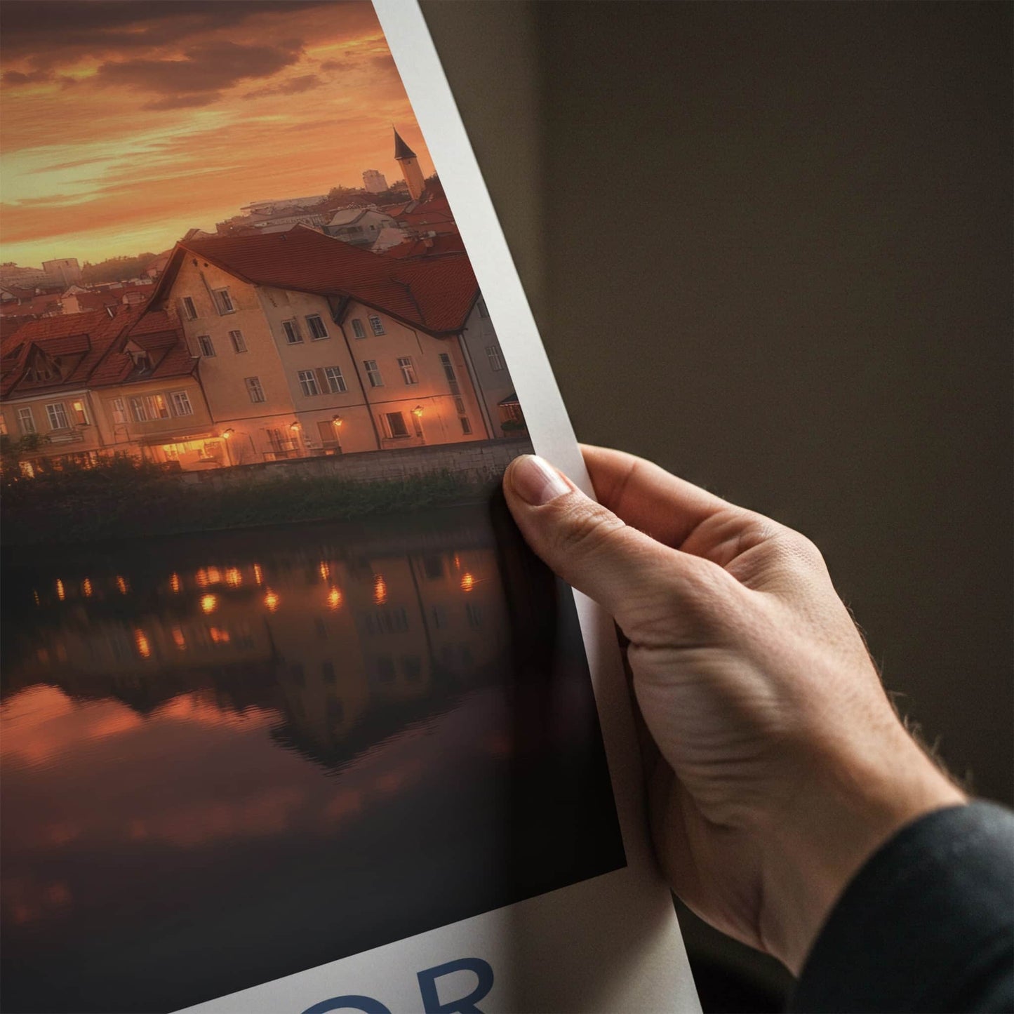 Maribor Poster - Slovenia Travel Art - Riverfront Sunset Glow Home Decor