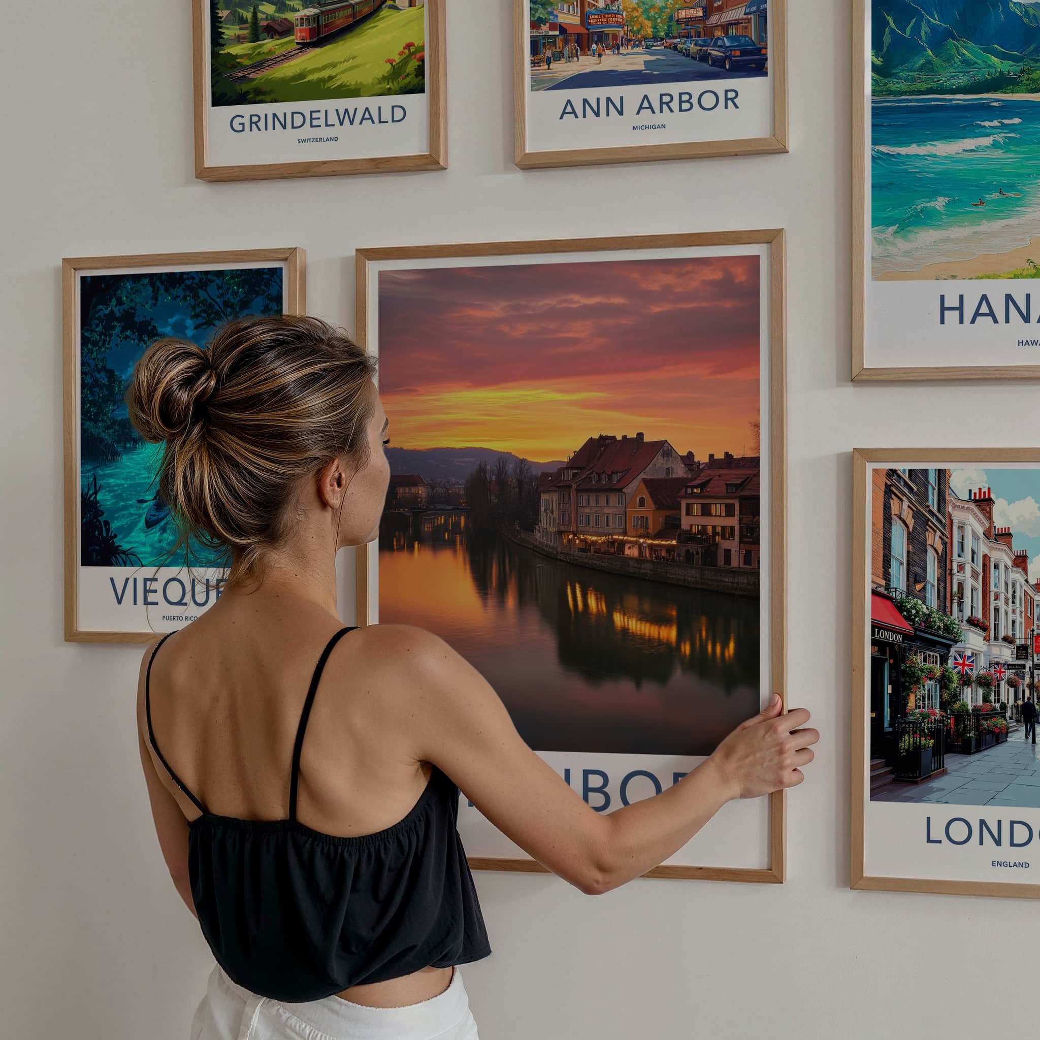 Maribor Poster - Slovenia Travel Art - Riverside Sunset Glow Wall Decor