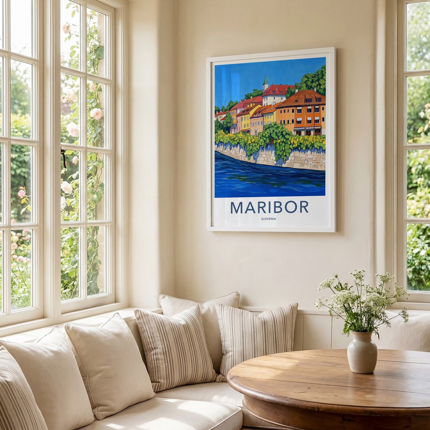 Maribor Poster - Slovenia Travel Art - Vibrant Riverside Town Home Decor