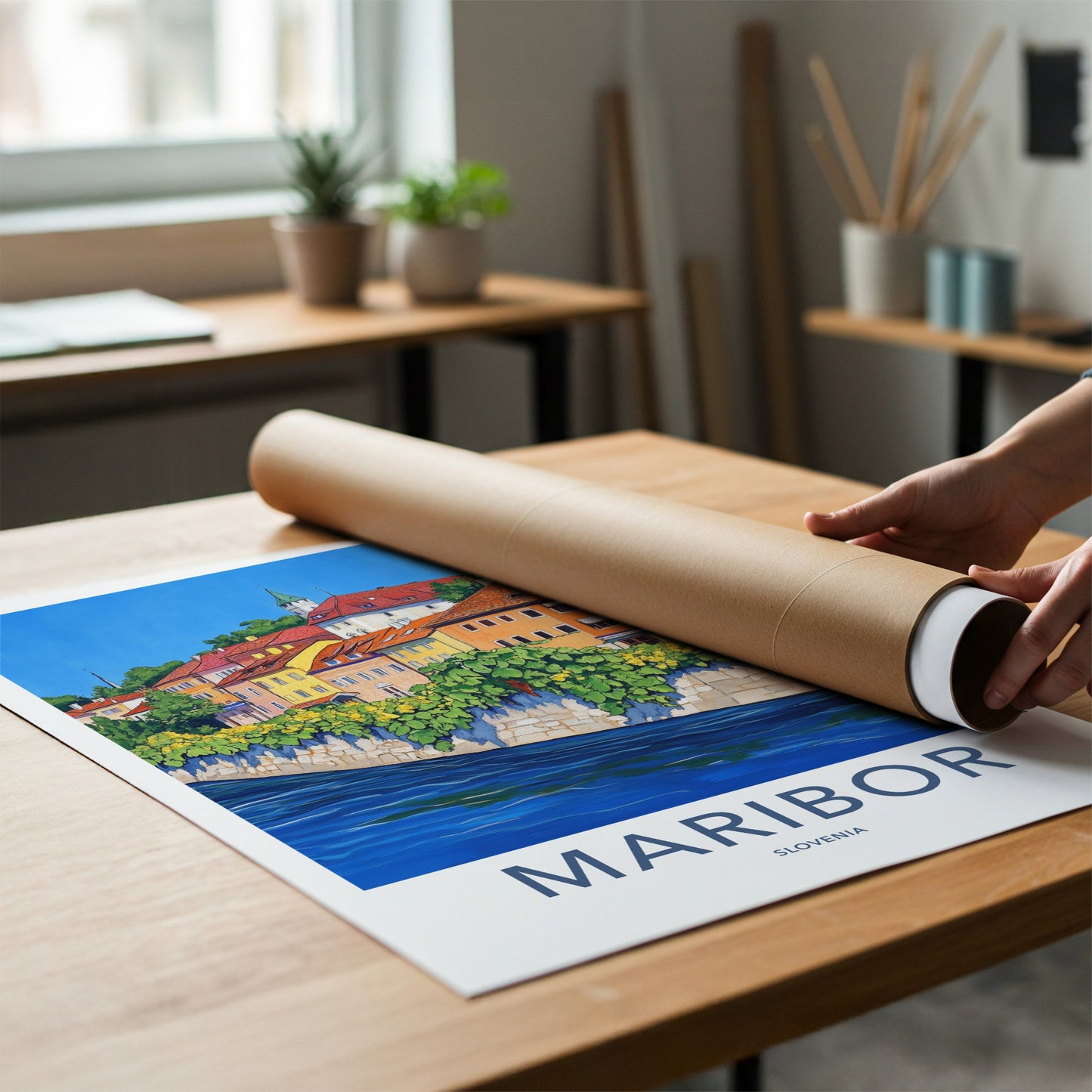 Maribor Poster - Slovenia Travel Art - Vibrant Riverside Town Home Decor