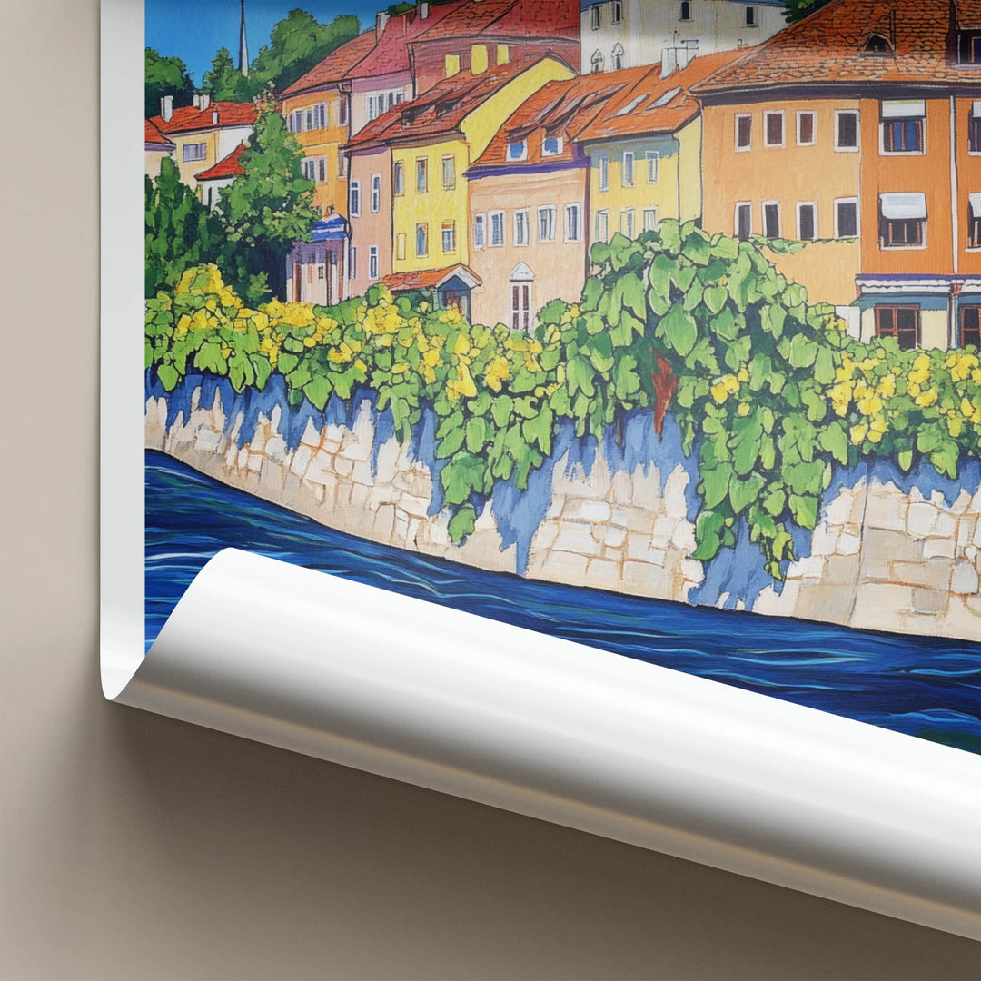 Maribor Poster - Slovenia Travel Art - Vibrant Riverside Town Home Decor