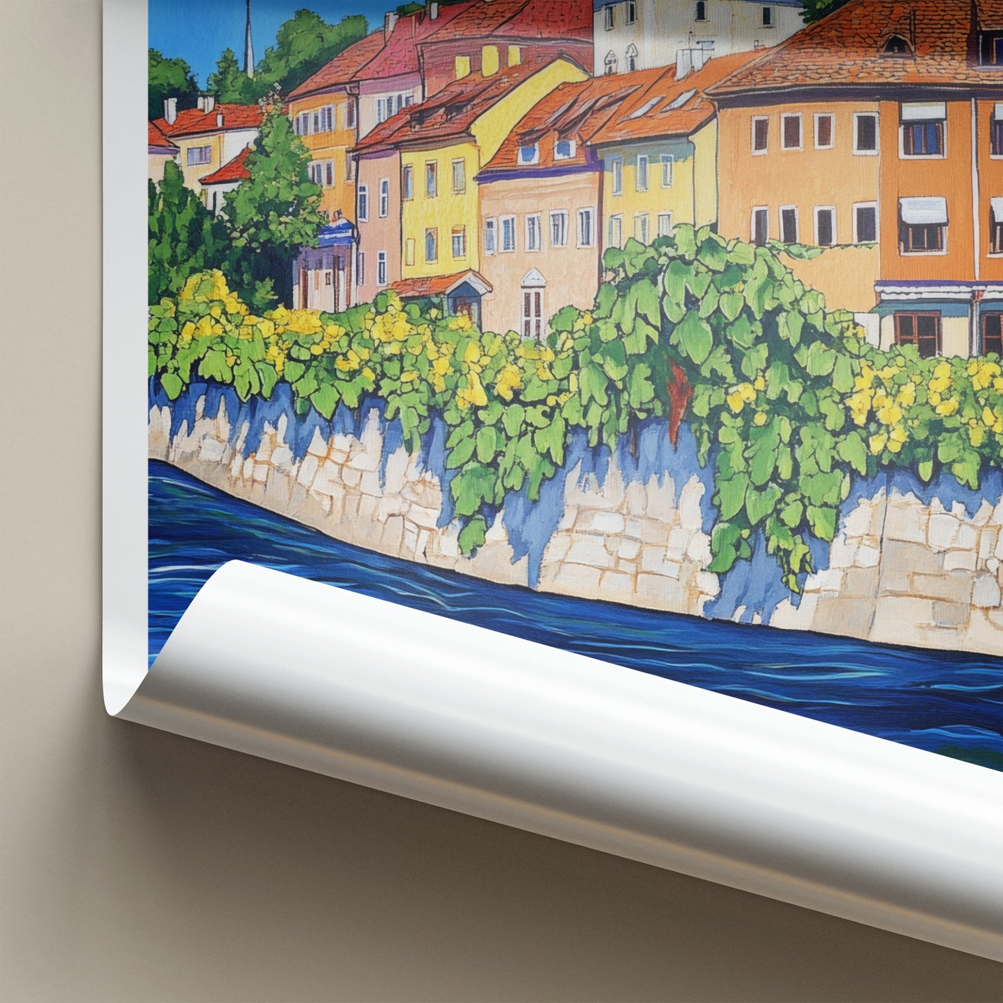 Maribor Poster - Slovenia Travel Art - Vibrant Riverside Town Home Decor