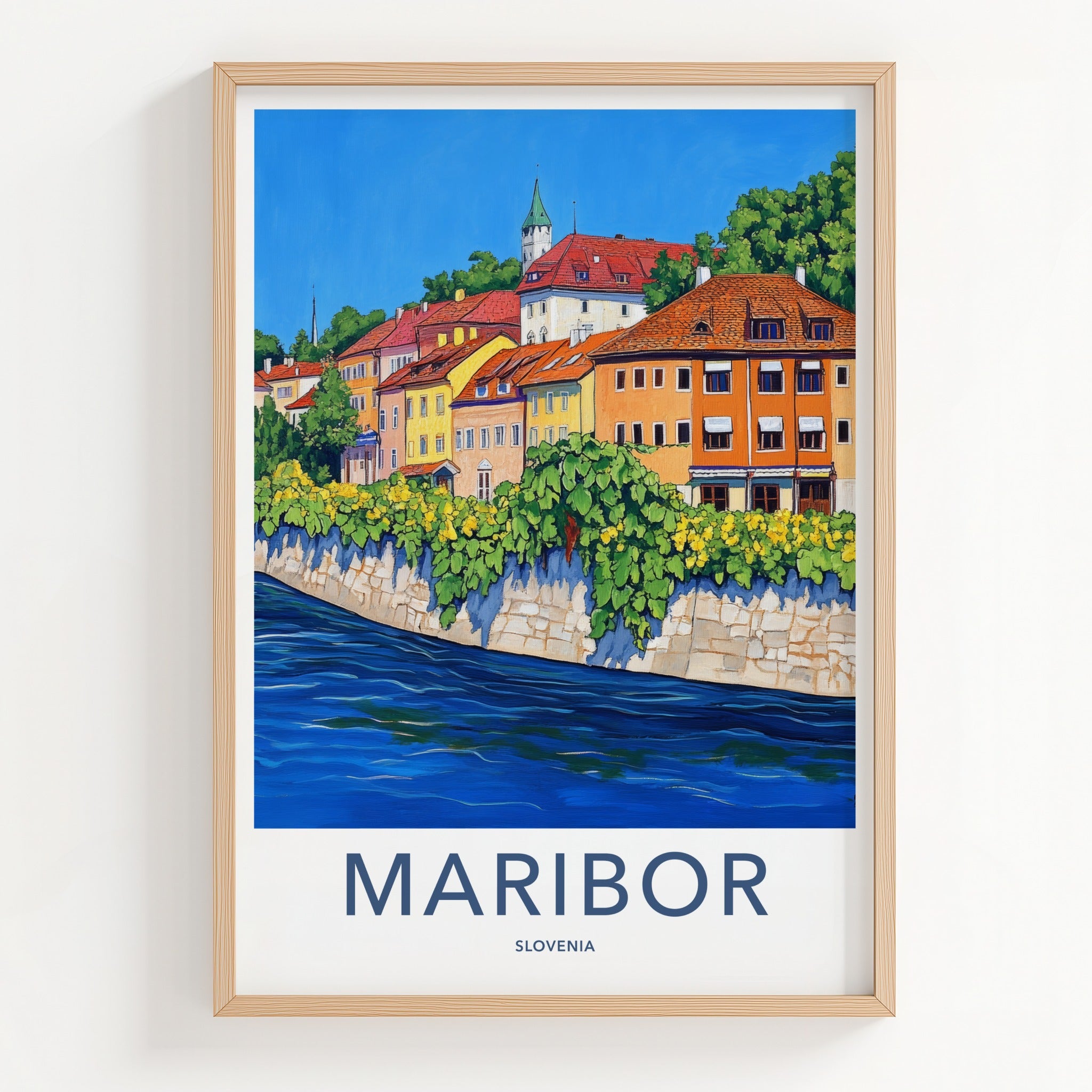 Maribor Poster - Slovenia Travel Art - Vibrant Riverside Town Home Decor