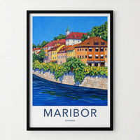 Maribor Poster - Slovenia Travel Art - Vibrant Riverside Town Home Decor
