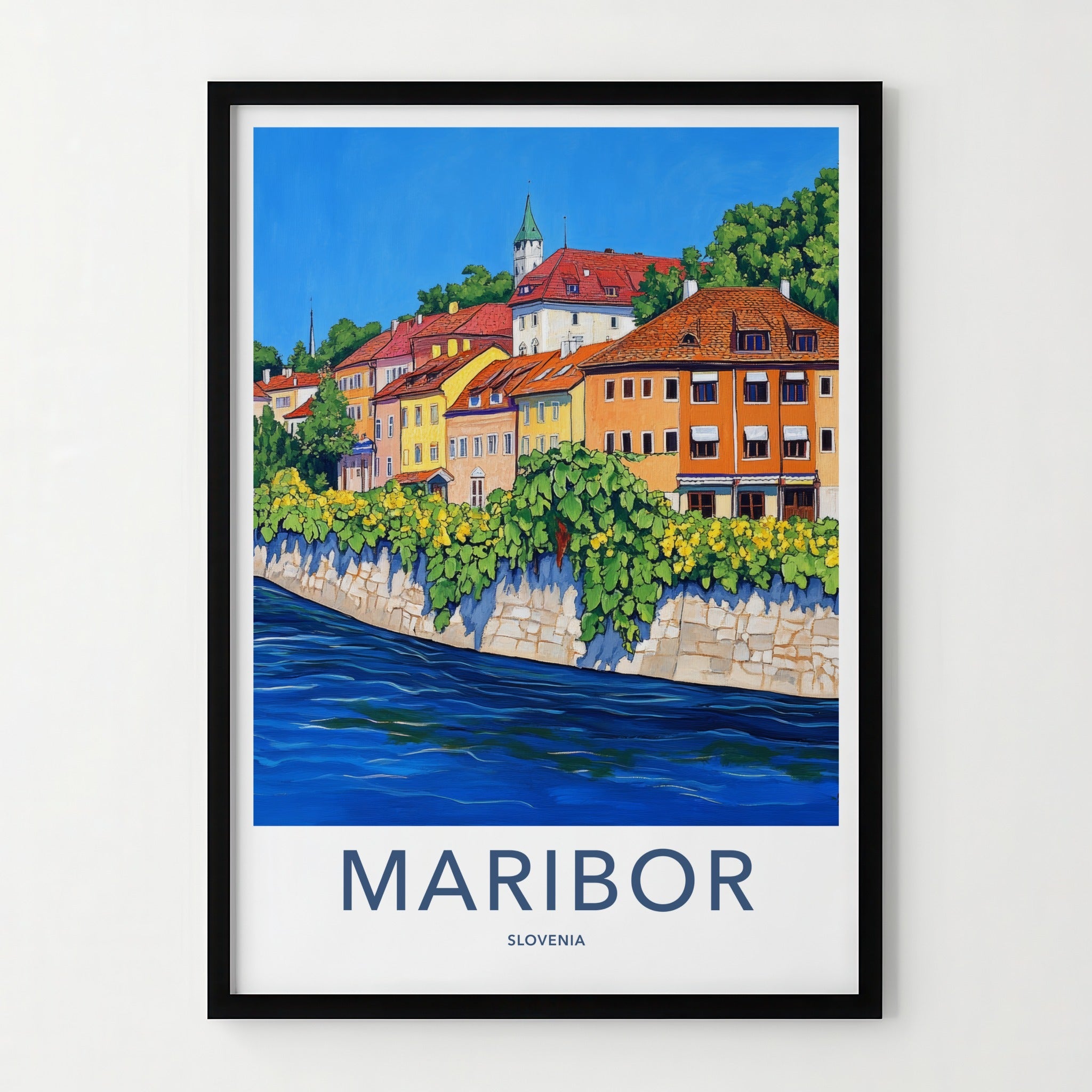 Maribor Poster - Slovenia Travel Art - Vibrant Riverside Town Home Decor