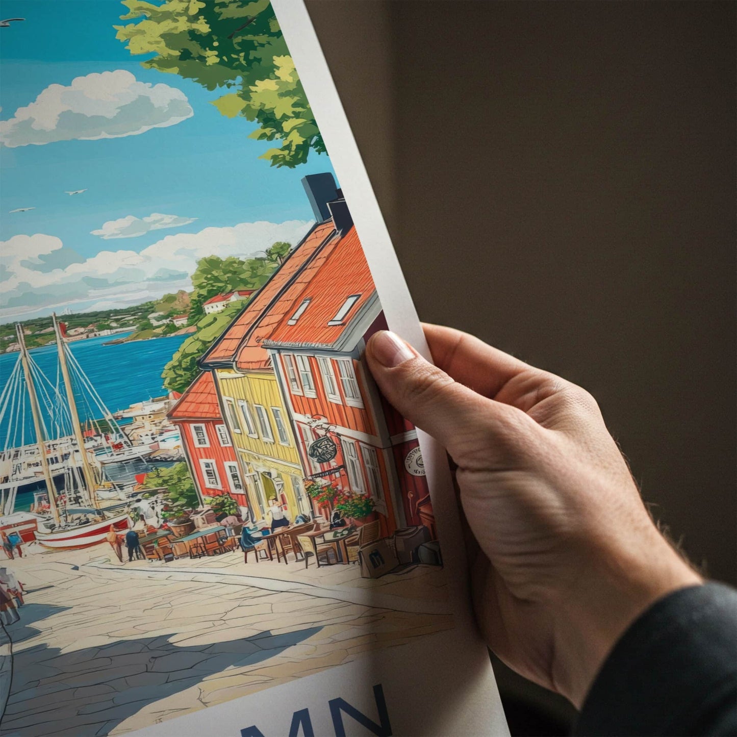 Mariehamn Poster - Aland Islands Travel Art - Colorful Harbor Town Home Decor